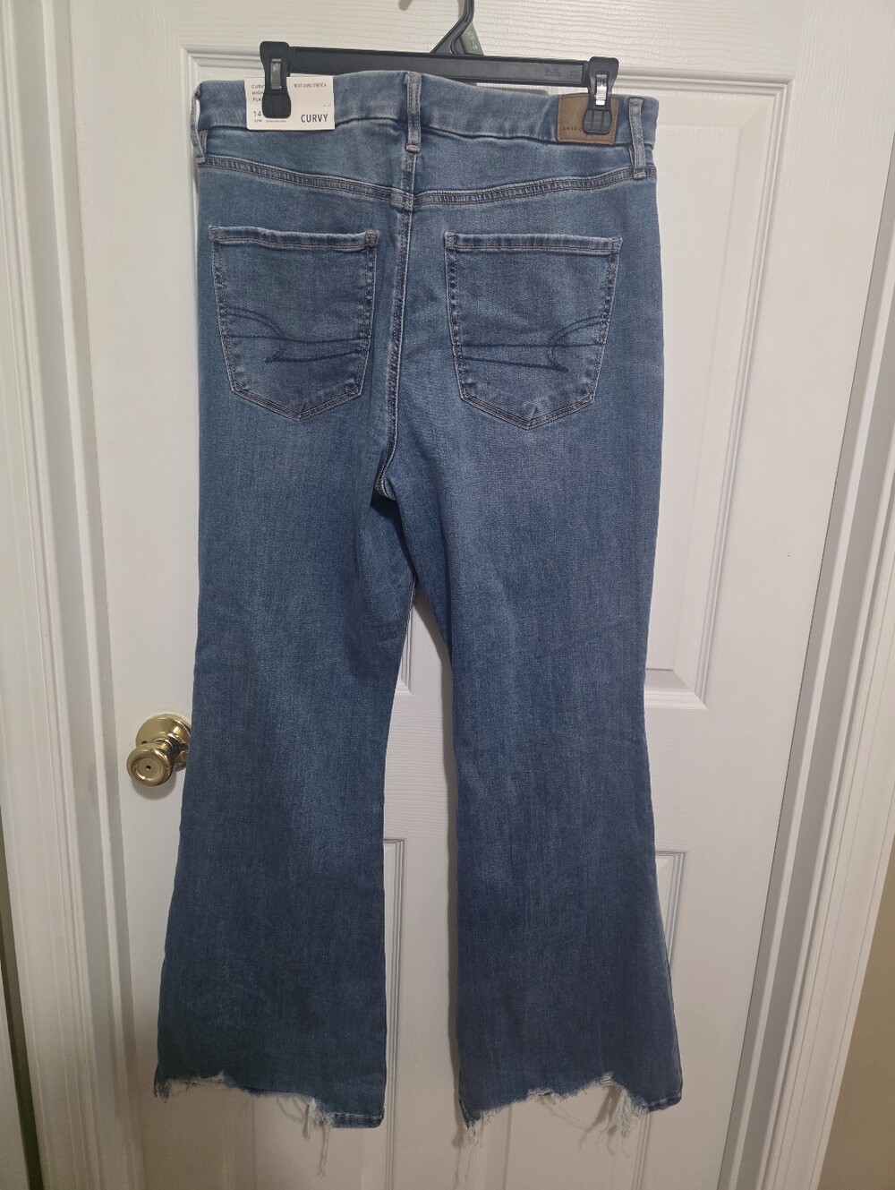 American Eagle Outfitters Women's Light Blue Distressed Flare Jeans - Picture 2 of 5